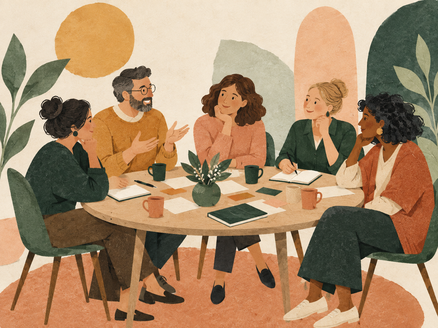 Ilustracja wspólnego spotkania przy stole